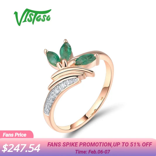 VISTOSO 14K Rose Gold Emerald & Diamond Ring