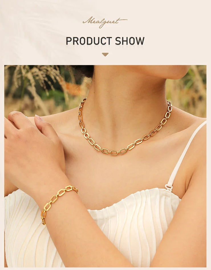 Chunky Paperclip Chain Necklace For Women, Stainless Steel 14k G0ld Plated
