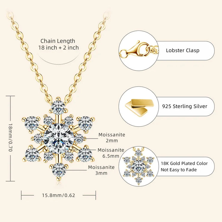 RAPRGOLD Round Cut Moissanite Snowflake Pendant Necklaces for Women Solid 925 Sterling Silver Chains Wedding Jewelry Gift collar