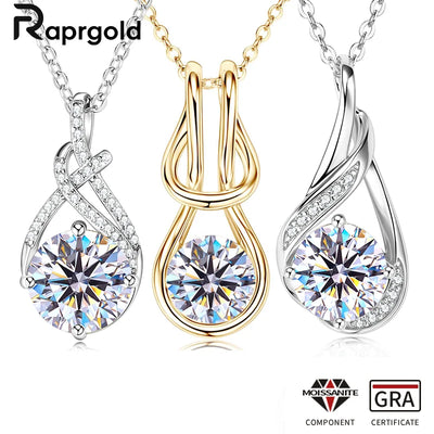 RAPRGOLD 2.0CT Moissanite Classic Pendant Necklace