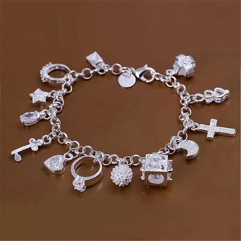 Bracelet European and American Silver Fashion Thirteen Pendant Bracelet Women's Multi-Element Jewelry Simple Style Bracelet Whol