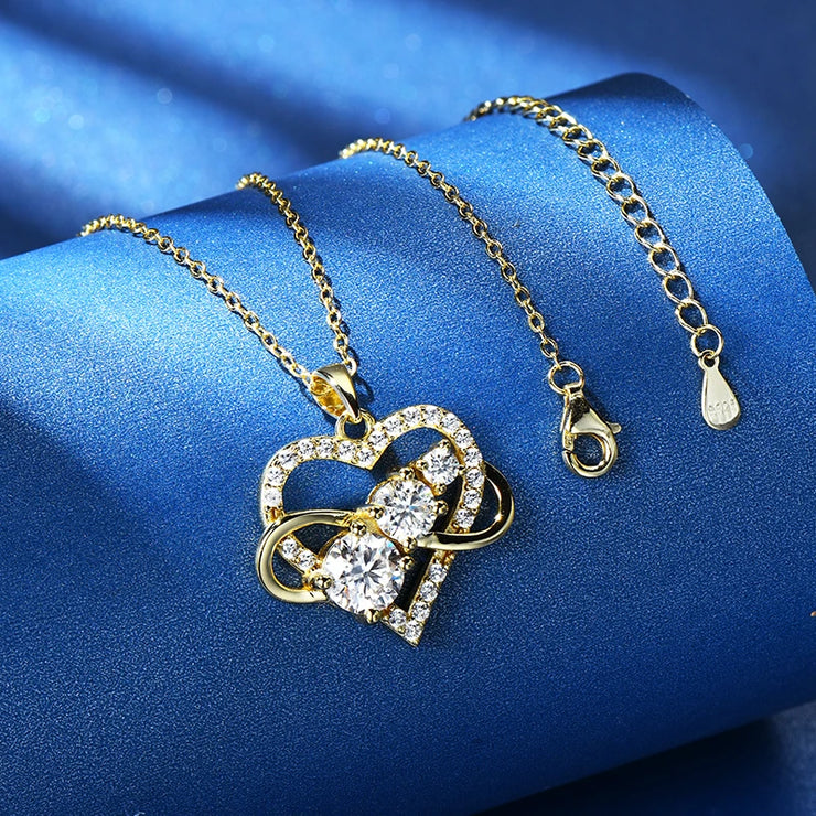 RAPRGOLD GRA Certified Moissanite Infinite Love Heart Pendant Necklace 925 Sterling Silver for Women Fine Jewelry Gifts cadena