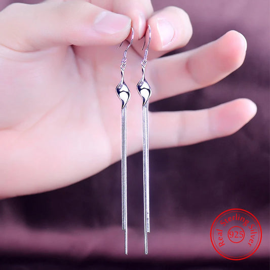 Pure 925 Sterling Silver Long Chain Drop Earrings – Trendy & Elegant