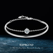 RAPRGOLD 1ct Moissanite Bracelet for Women S925 Sterling Silver Double Chain Adjustable Cuff Bracelets Wristband Wedding Jewelry
