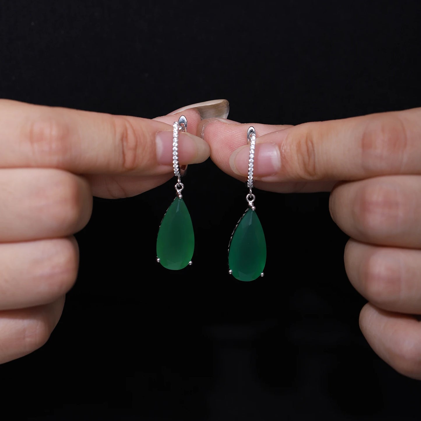 Gems Ballet 10.82ct 10x20mm Natural Green Agate Drop Earrings Fine Jewelry Solid 925 Sterling Silver Gorgeous Earrings For Women