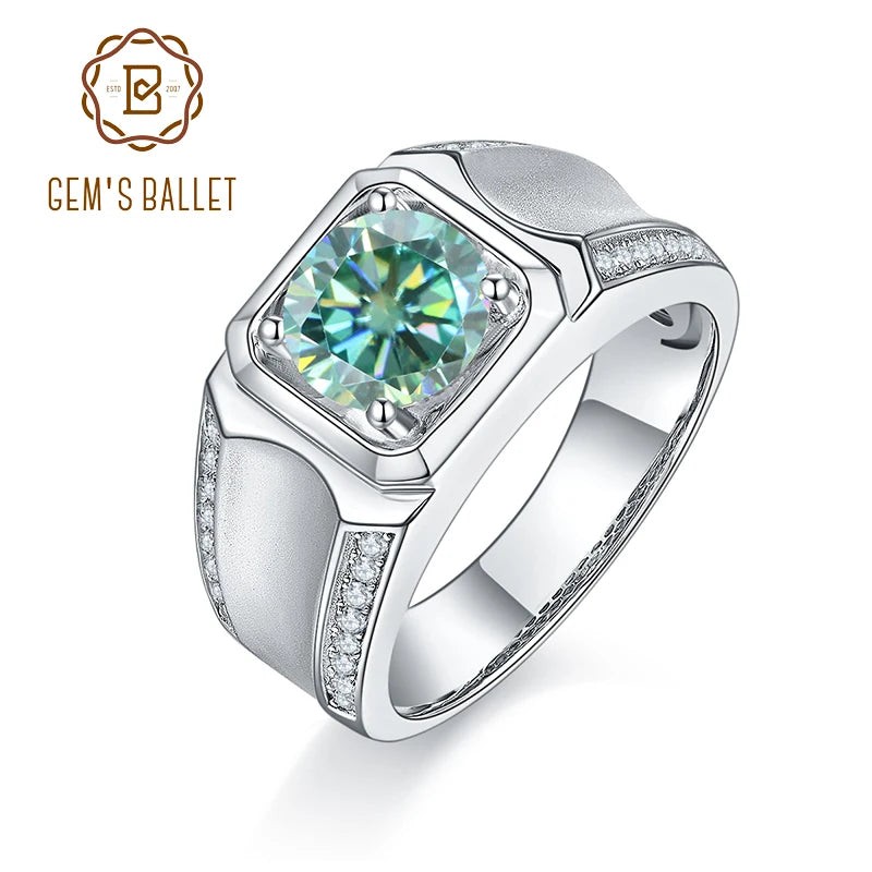 GEM'S BALLET Luxury 925 Sterling Silver Moissanite Rings – Modern Elegance for Men