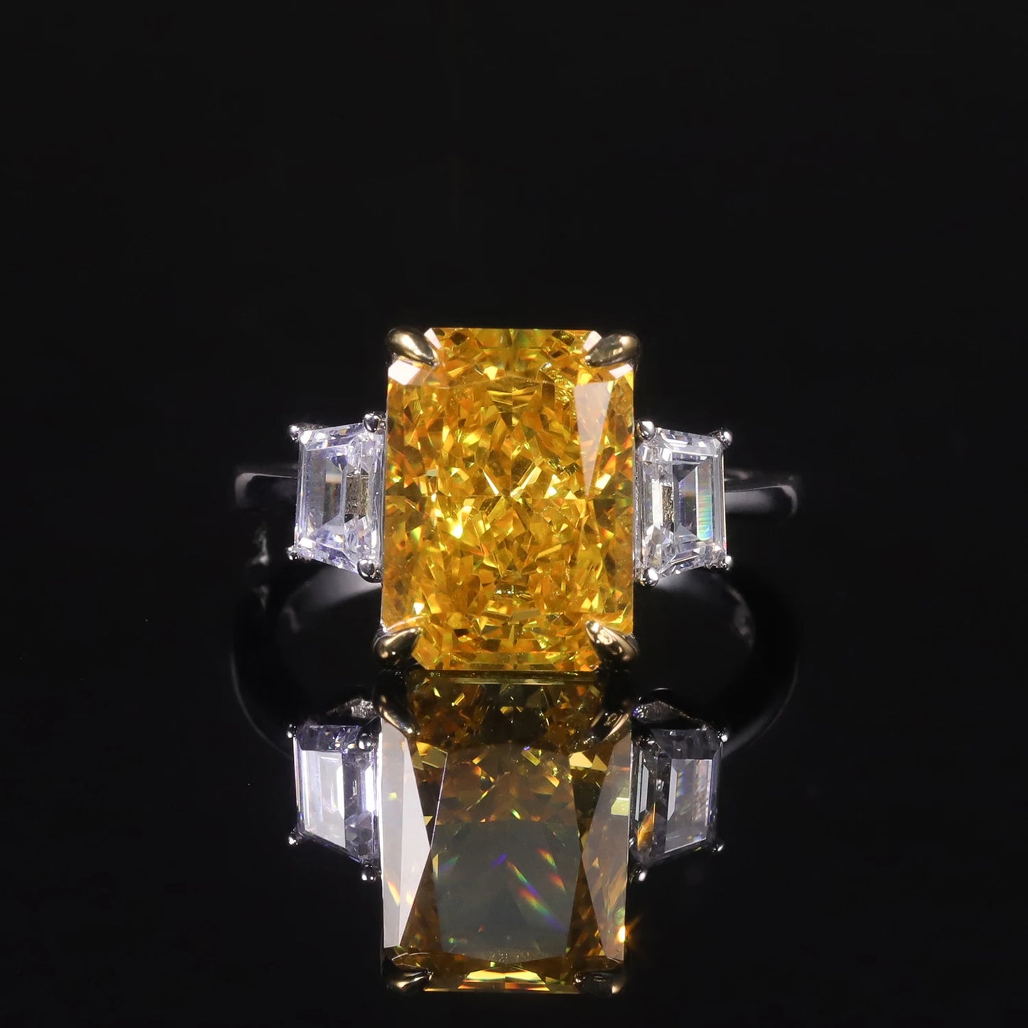 GEM'S BALLET 925 Sterling Silver Handmade Cocktail Ring Diamond-fire CZ- Fancy Vivid Yellow Gemstone Engagement Rings