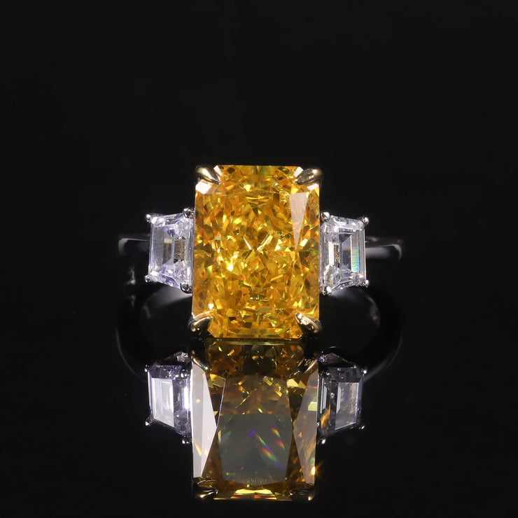 GEM'S BALLET Fancy Vivid Yellow CZ Engagement Ring – Radiant Elegance