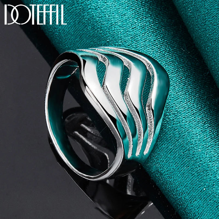DOTEFFIL 925 Sterling Silver Four Lines Smooth Ring – Stylish Elegance for All