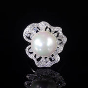 GEM'S BALLET Art Deco Freshwater Pearl Engagement Ring – Vintage Elegance
