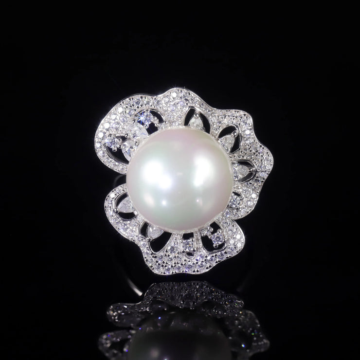 GEM'S BALLET Art Deco Freshwater Pearl Engagement Ring – Vintage Elegance