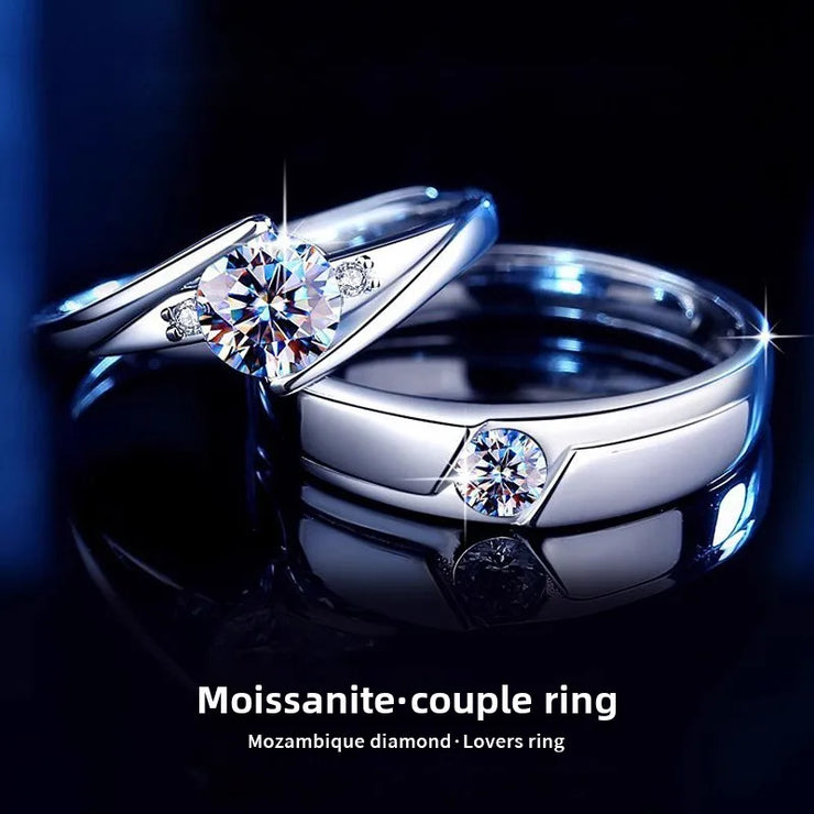 925 Silver Moissanite Couple Rings Wedding Engagement Bands for his and hers engagement bands Moissanite rings open and adjustab