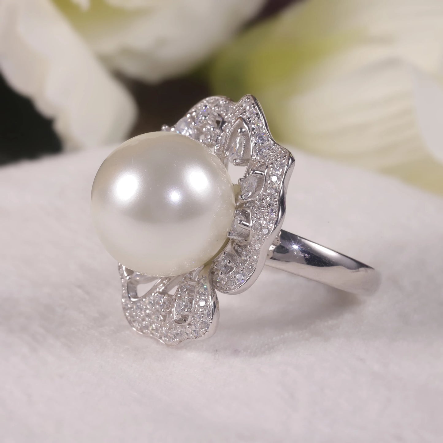 GEM'S BALLET Art deco Fresh Water Pearl  Engagement Ring 925 Sterling Silver Vintage Baguette Gatsby Wedding Ring Gift For Her