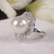 GEM'S BALLET Art Deco Freshwater Pearl Engagement Ring – Vintage Elegance