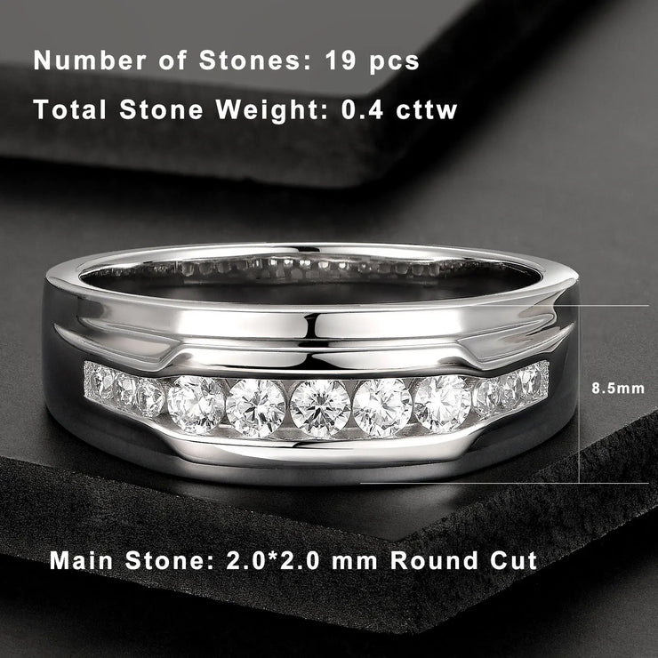 Newshe Full Moissanite Wedding Band for Men 925 Sterling Silver Engagement Rings Pave Round Eternity Promise Ring Size 8-12