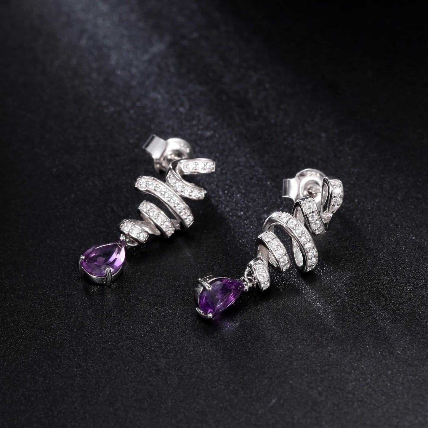 GEM'S BALLET Ribbon Swirl Earrings 5x7mm Pear Shape Natural Amethyst Gemstone Drop Earrings in 925 Stering SIlver Gift For Her