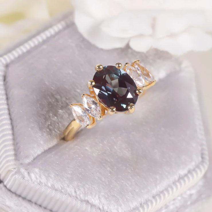 14K Gold Plated Sterling Silver Alexandrite Ring – A Dazzling Color-Changing Beauty
