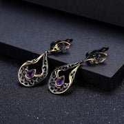 GEM'S BALLET 925 Sterling Silver Gemstones Fine Jewelry 0.76Ct Natural Amethyst Handmade Hollow Element Drop Earrings for Women