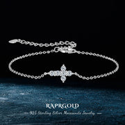 RAPRGOLD Round Cut  Moissanite Bracelet for Women 925 Sterling Silver Cross Charm Bracelets Chain Wedding Fine Jewelry pulseras