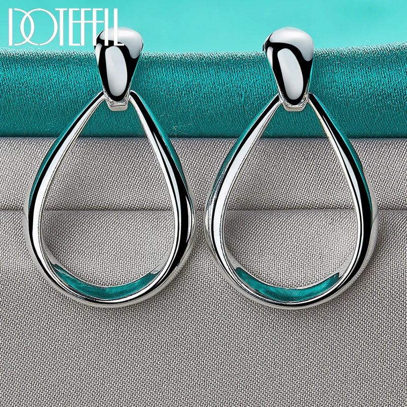 DOTEFFIL 925 Sterling Silver Classic Big Circle Drop Charm Earrings Women Party Gift Fashion Wedding Engagement Jewelry