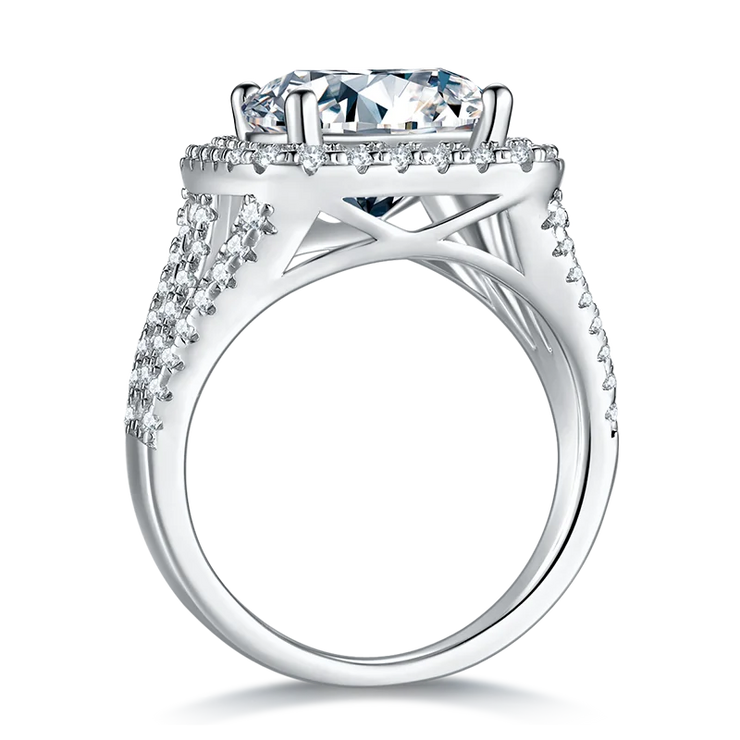 GEM'S BALLET 5.0Ct 11mm Round Moissanite Halo Engagement Ring 925 Sterling Silver 18K White Gold Promise Rings For Women