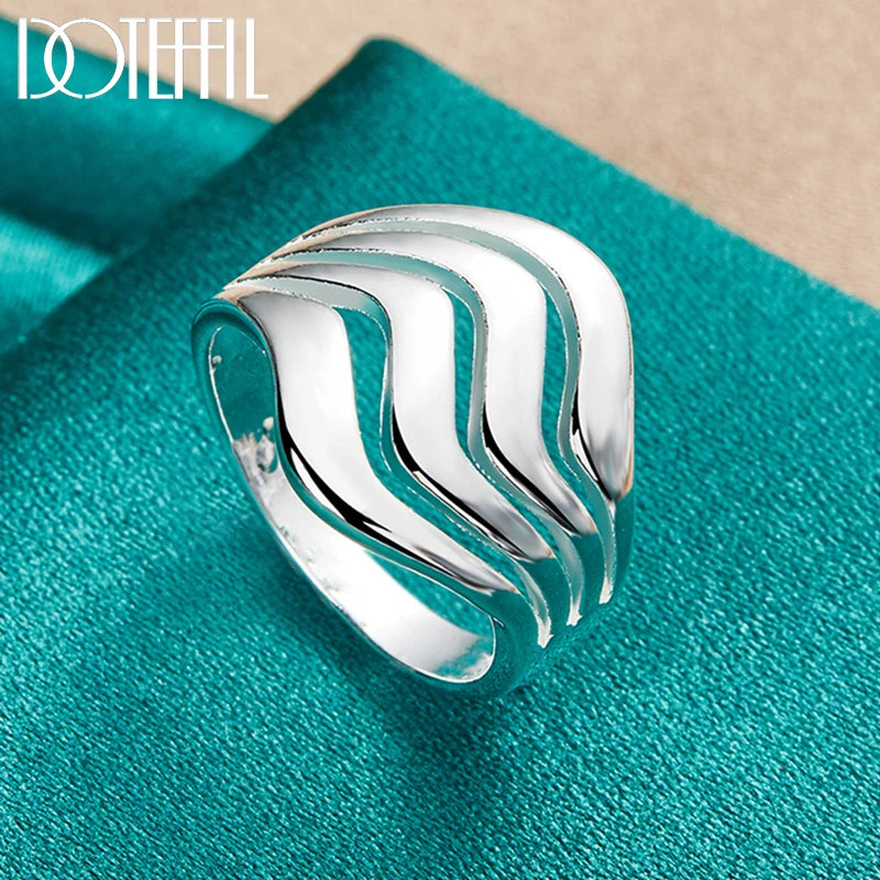 925 Sterling Silver Four Lines Smooth Ring