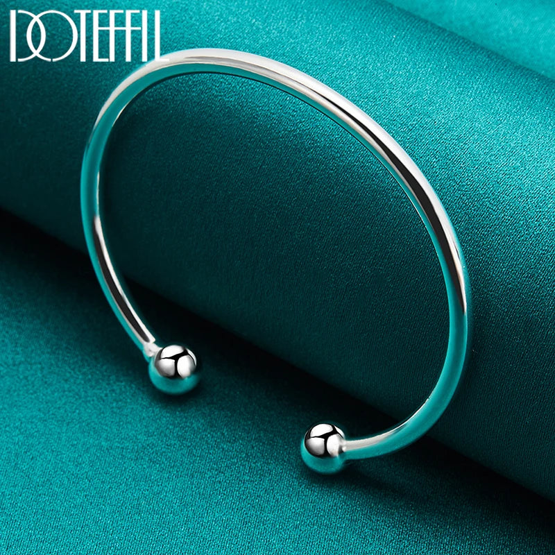 DOTEFFIL 925 Sterling Silver 4mm Smooth Solid Bead Bracelet Cufflinks Bangles For Women Man Wedding Engagement Party Jewelry