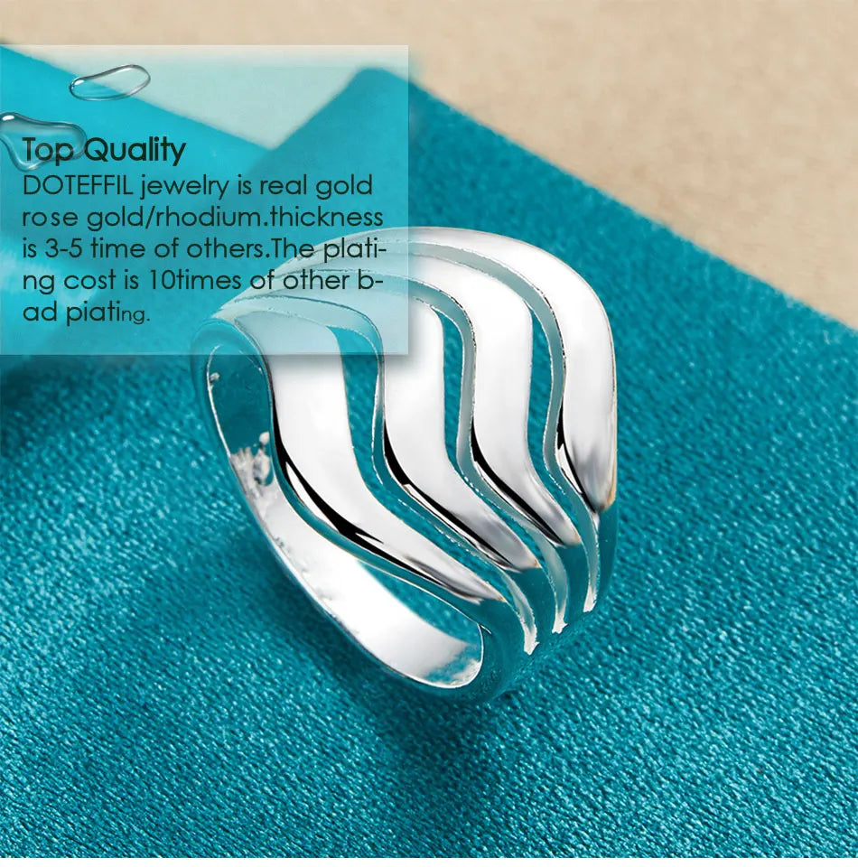 925 Sterling Silver Four Lines Smooth Ring