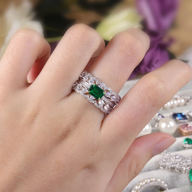 GEM'S BALLET Art Deco Green Emerald Statement Ring