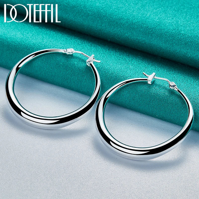 DOTEFFIL 925 Sterling Silver Smooth 36mm Big Circle Hoop Earrings For Women Wedding Engagement Party Jewelry