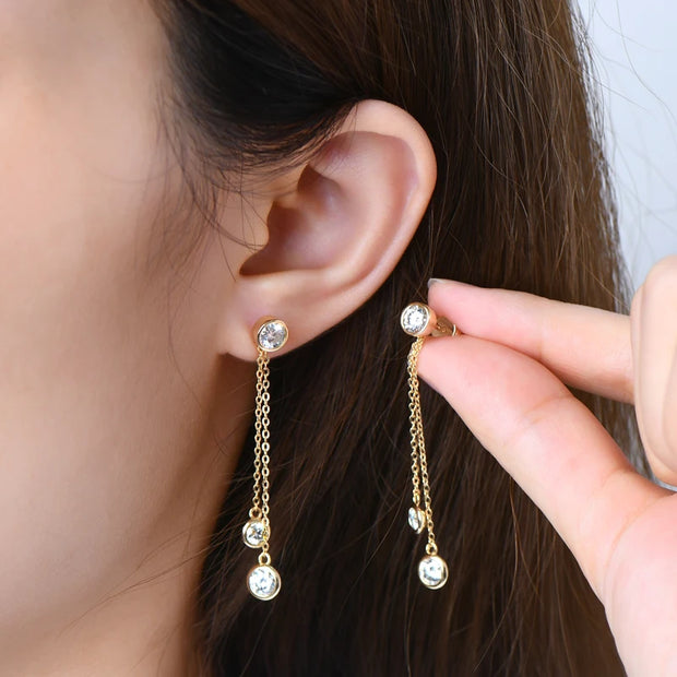 Sterling Silver Moissanite Tassel Stud Earrings