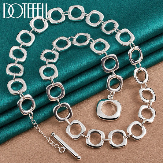 DOTEFFIL 925 Sterling Silver Square Round Chain Necklace For Women Man Charm Wedding Engagement Party Fashion Jewelry