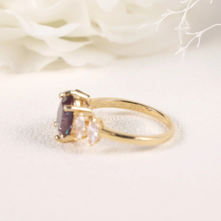 14K Gold Plated Sterling Silver Alexandrite Ring – A Dazzling Color-Changing Beauty