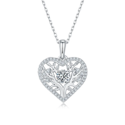 GEM'S BALLET Tree Of Life Moissanite Heart Necklace Family Tree Pendant Necklace in 925 Sterling Silver Gift For Her