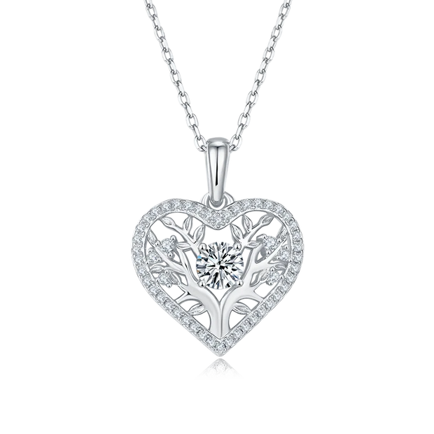 GEM'S BALLET Tree Of Life Moissanite Heart Necklace Family Tree Pendant Necklace in 925 Sterling Silver Gift For Her