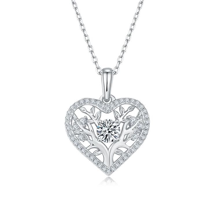 GEM'S BALLET Tree Of Life Moissanite Heart Necklace Family Tree Pendant Necklace in 925 Sterling Silver Gift For Her