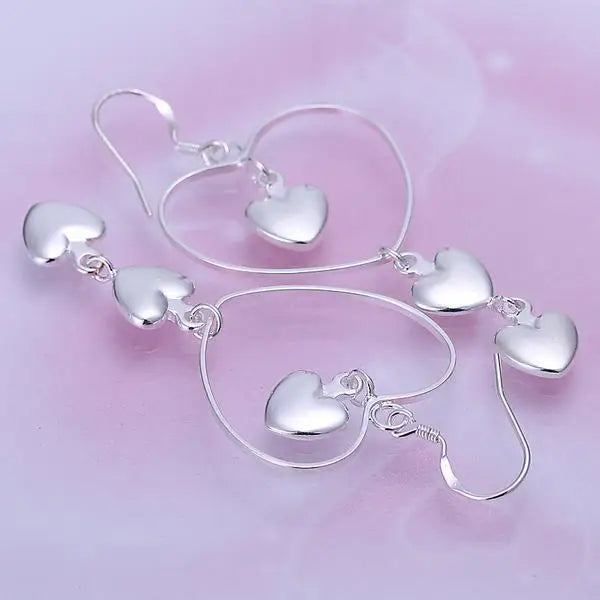 Hot Valentine's Day Gifts 925 Sterling Silver romantic love heart long Earrings for Women fashion party wedding Jewelry