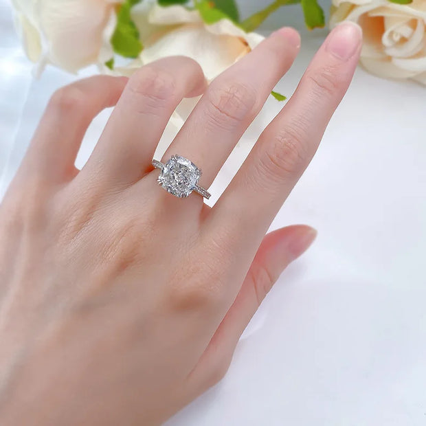 Cushion Cut 10mm Moissanite Diamond Ring 100% Real 925 Sterling Silver Party Wedding Band Rings for Women Men Engagement Jewelry