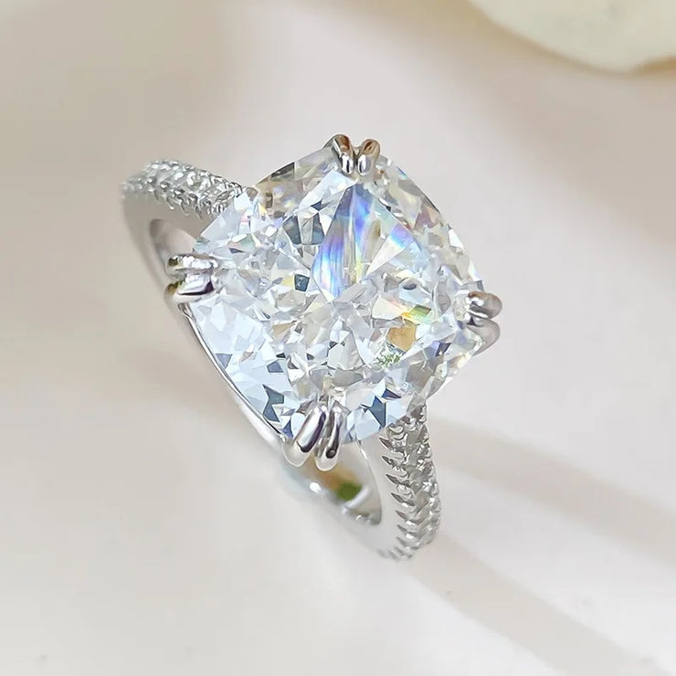 Cushion Cut 10mm Moissanite Diamond Ring 100% Real 925 Sterling Silver Party Wedding Band Rings for Women Men Engagement Jewelry