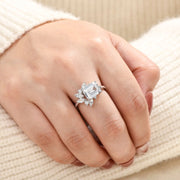 Newshe 925 Sterling Silver East To West Ring Emerald Cut Solitaire Wedding Engagement Rings for Women 5A Cubic Zirconia Jewelry