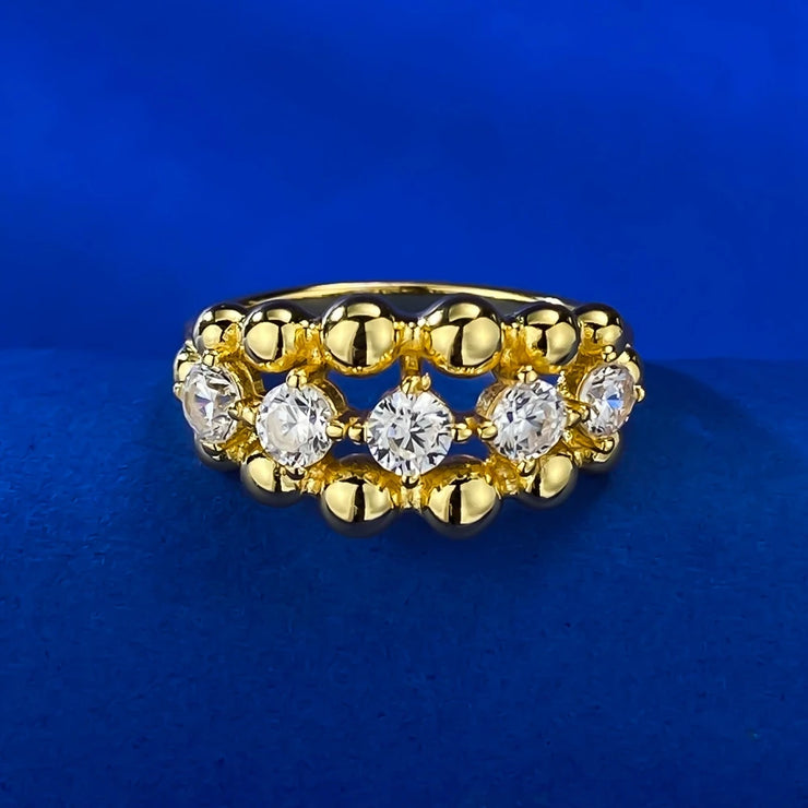 Wong Rain 18K Gold Plated Lab Sapphire Vintage Ring