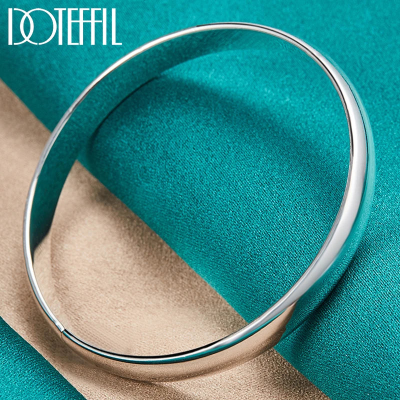 DOTEFFIL 925 Sterling Silver 8mm Smooth Bangle Bracelet For Woman Man Wedding Engagement Fashion Charm Party Jewelry