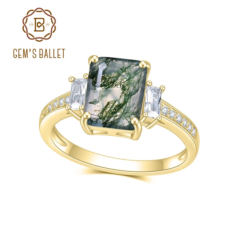 GEM'S BALLET 2.38Ct Moss Agate Three-Stone Ring