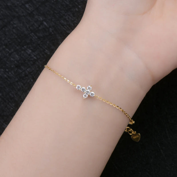 RAPRGOLD Round Cut  Moissanite Bracelet for Women 925 Sterling Silver Cross Charm Bracelets Chain Wedding Fine Jewelry pulseras