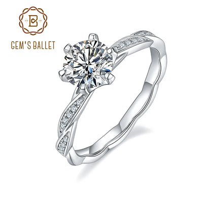 GEM'S BALLET 6.5mm 1.0Ct Pink Blue Yellow Moissanite Diamond Ring 925 Sterling Silver Wedding Rings For Women Fine Jewelry