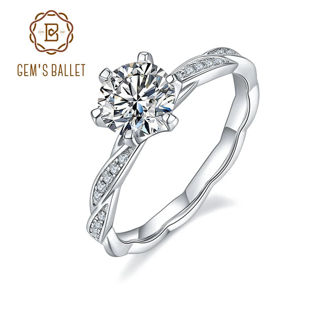 GEM'S BALLET 6.5mm 1.0Ct Pink Blue Yellow Moissanite Diamond Ring 925 Sterling Silver Wedding Rings For Women Fine Jewelry