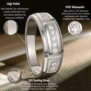 Newshe Elegant Mens Wedding Band 925 Sterling Silver Full Moissanite Rings for Him Half Eternity Round Engagement Ring