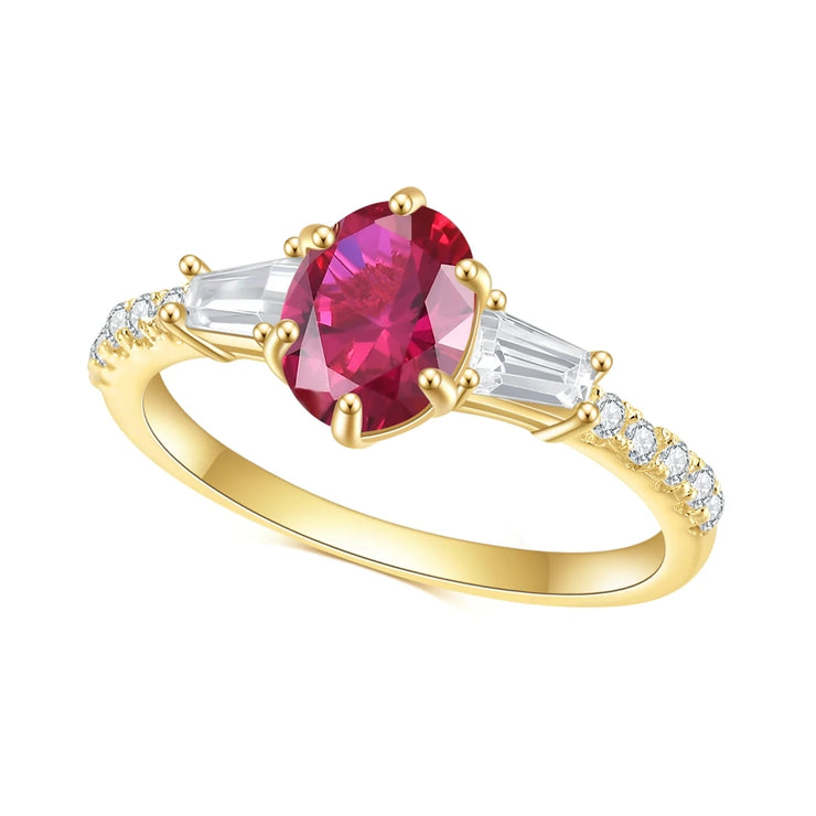 GEM'S BALLET Oval Cut Lab Ruby Wedding Ring – Timeless Elegance