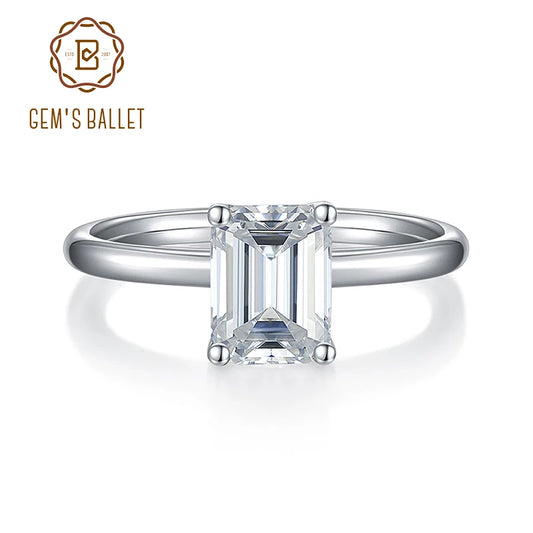 Emerald Cut Moissanite Ring in 925 Sterling Silver with 18K White Gold Plated