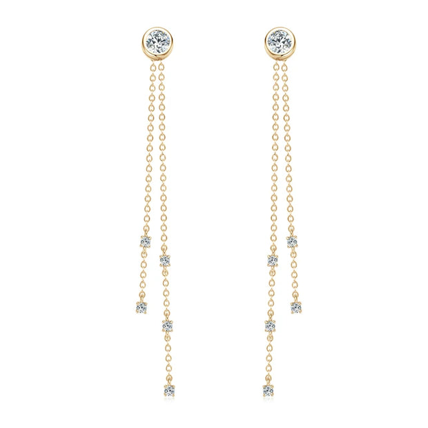 Sterling Silver Moissanite Tassel Stud Earrings